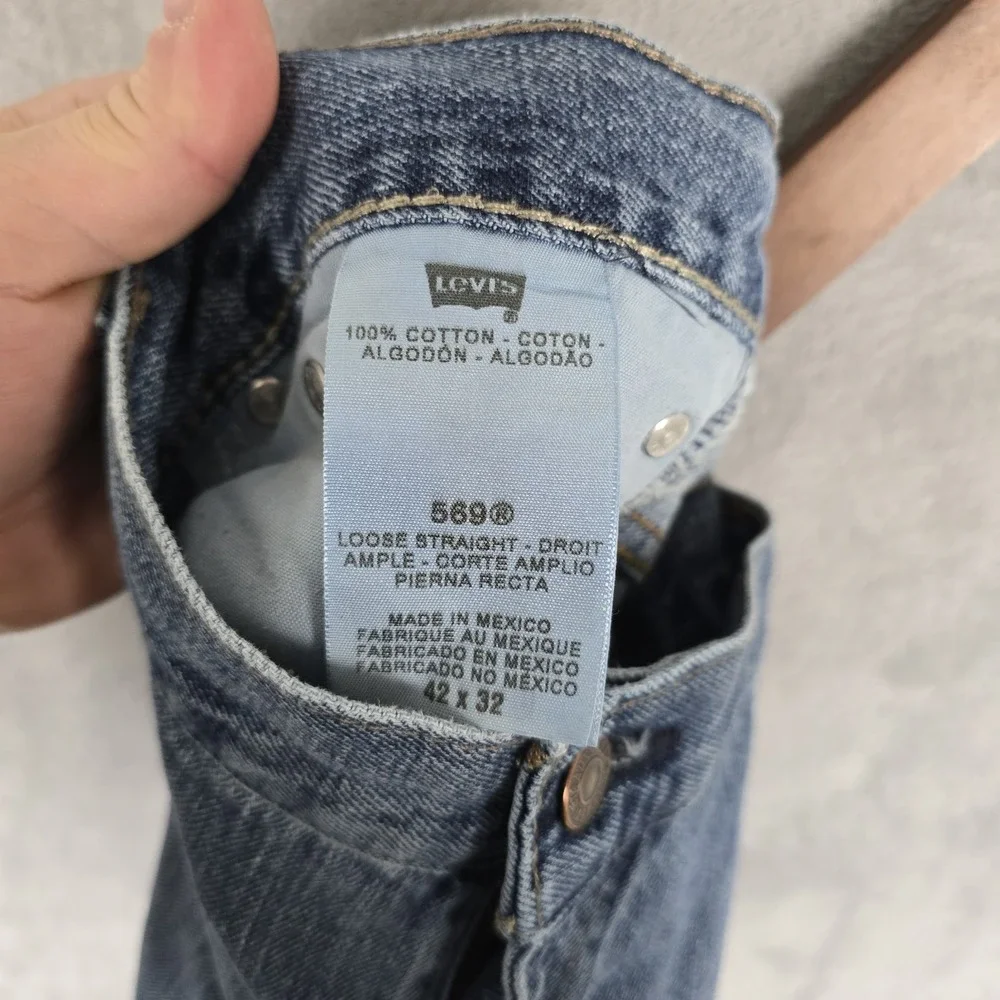 Levis 569 Loose Straight Jeans Mens‎ 42x32 Blue Medium Wash Denim Y2K Baggy